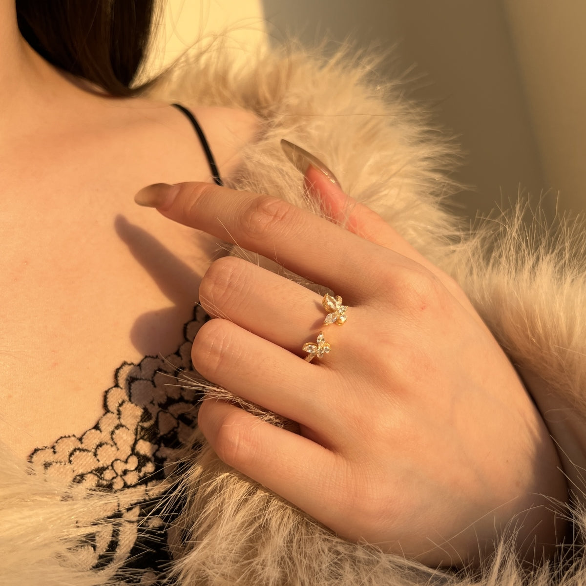 Silver Twin Butterfly Open Ring