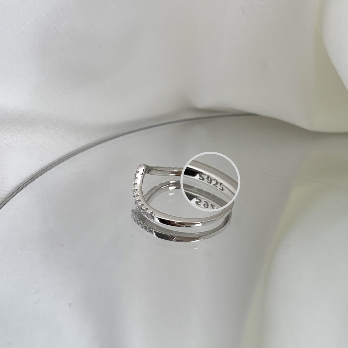 Silver Crystal Wishbone Ring