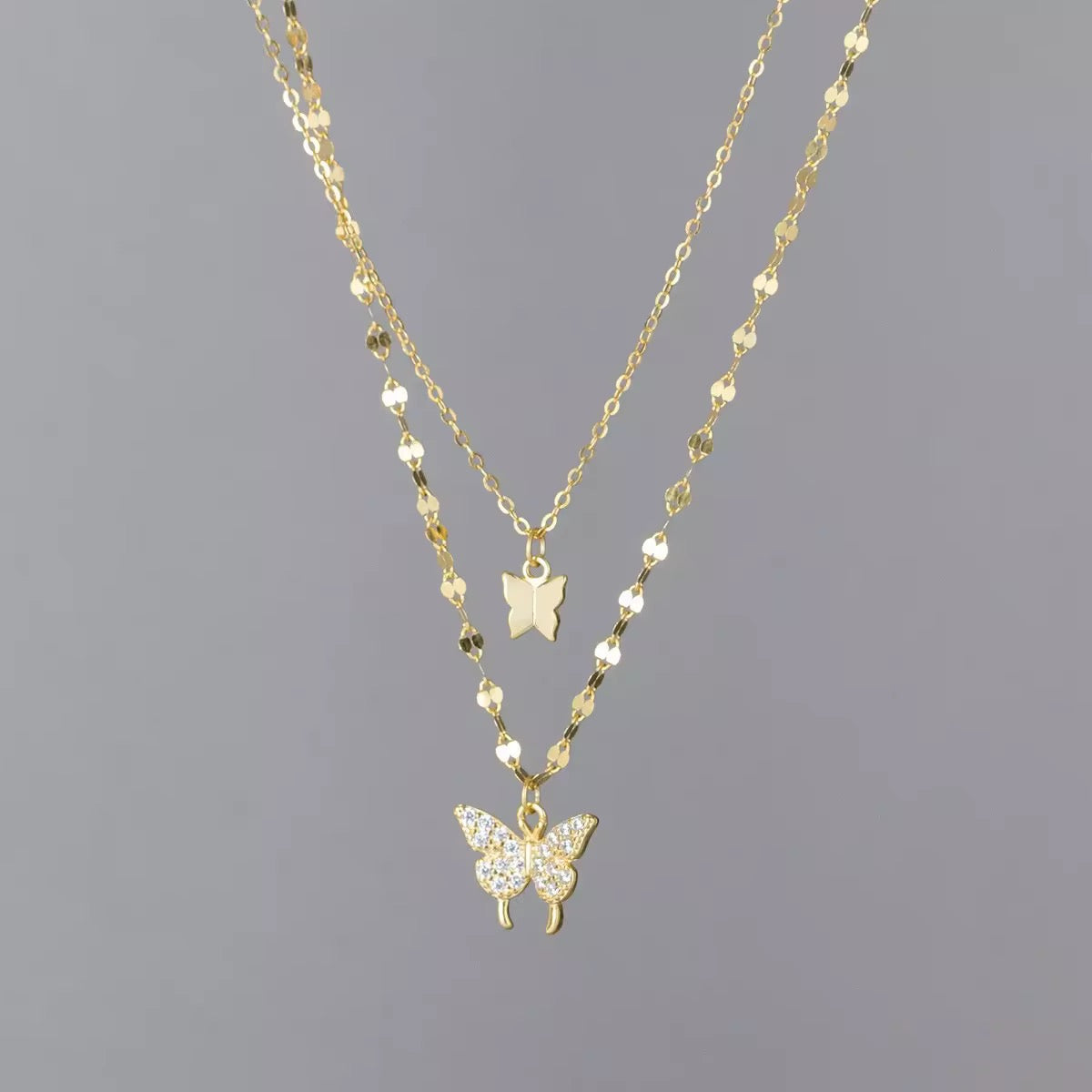 Rose Gold Twin Butterfly Layered Necklace