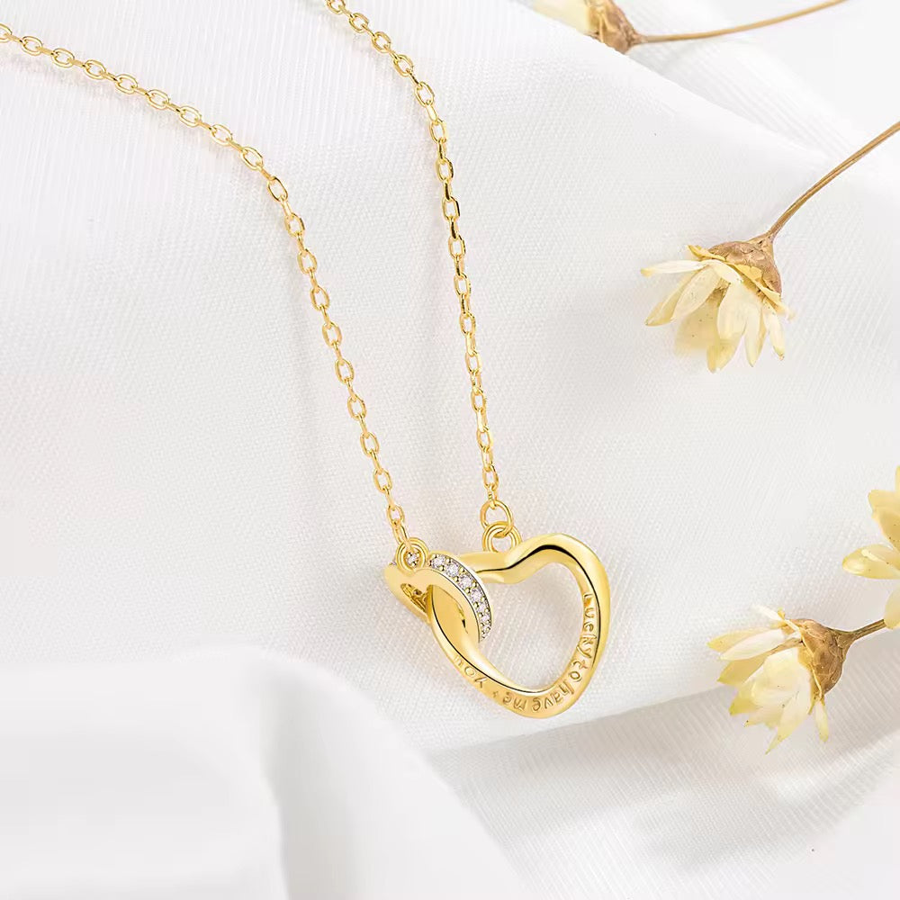 Silver Entwined Hearts "Lucky" Pendant with Link Chain