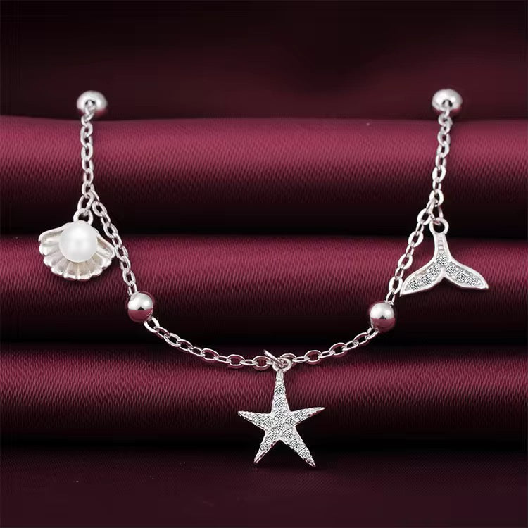 Silver Mermaid Dreams Trio Charm Anklet
