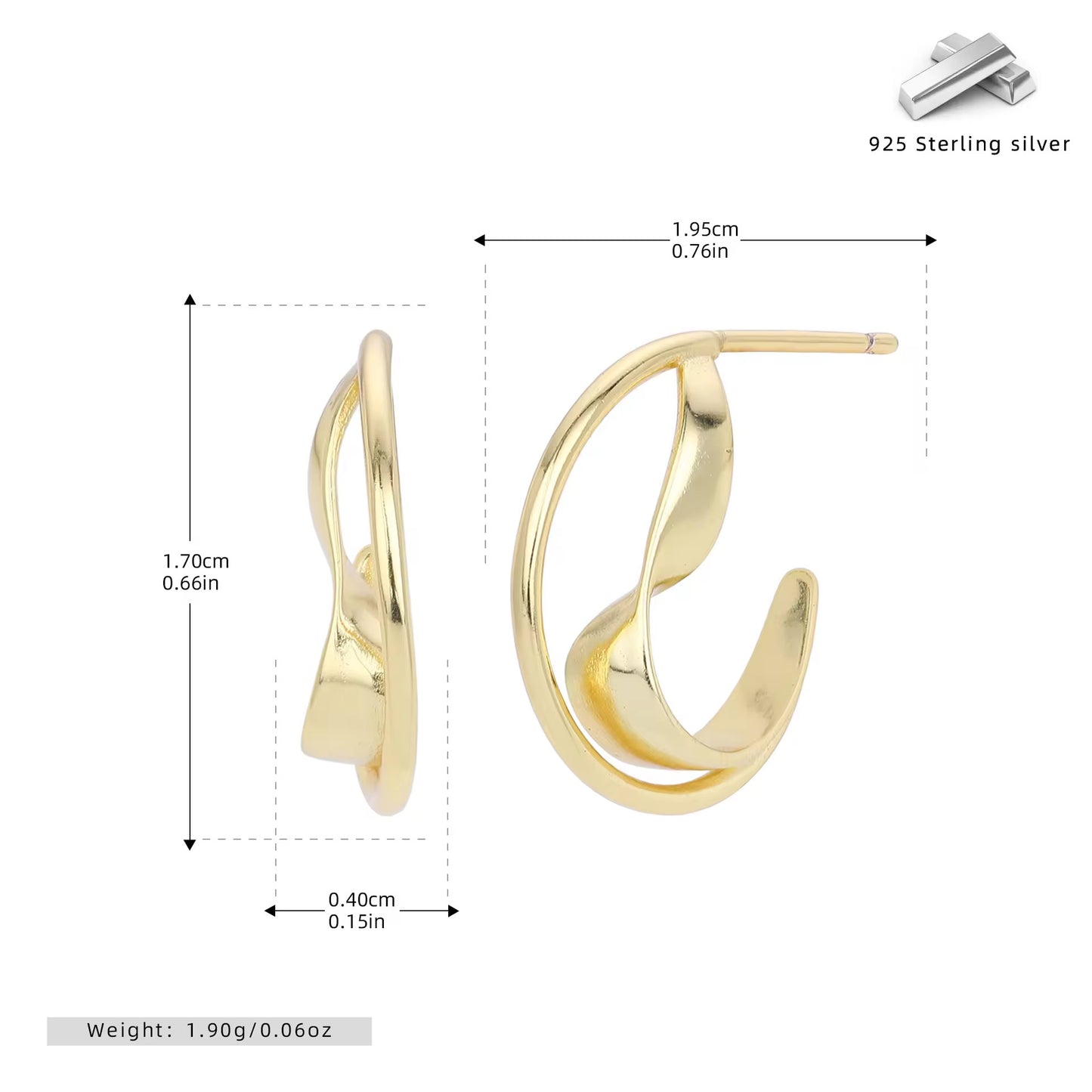 Silver Sculptural Wave Twist Hoops