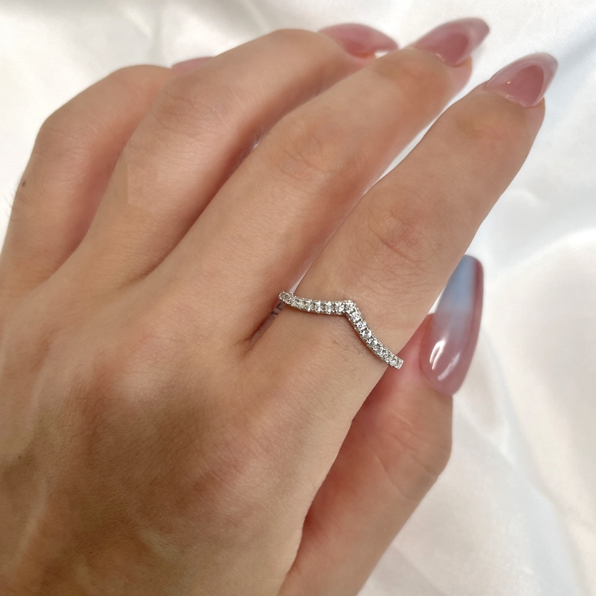 Silver Crystal Wishbone Ring