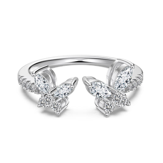 Silver Twin Butterfly Open Ring