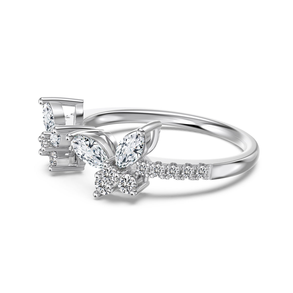 Silver Twin Butterfly Open Ring