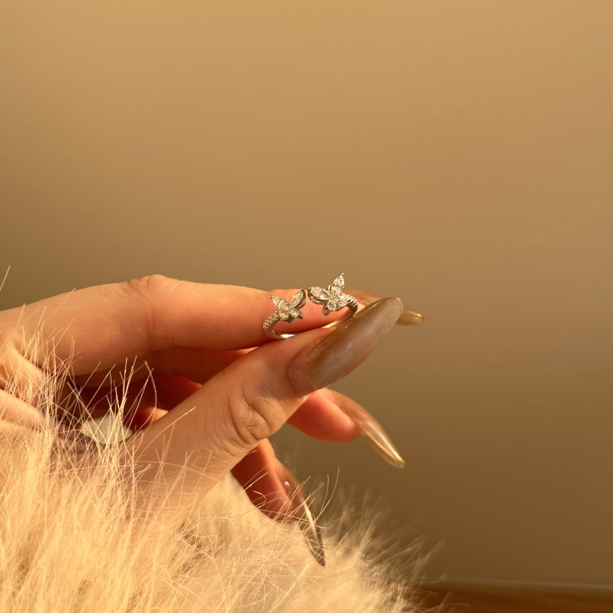 Silver Twin Butterfly Open Ring