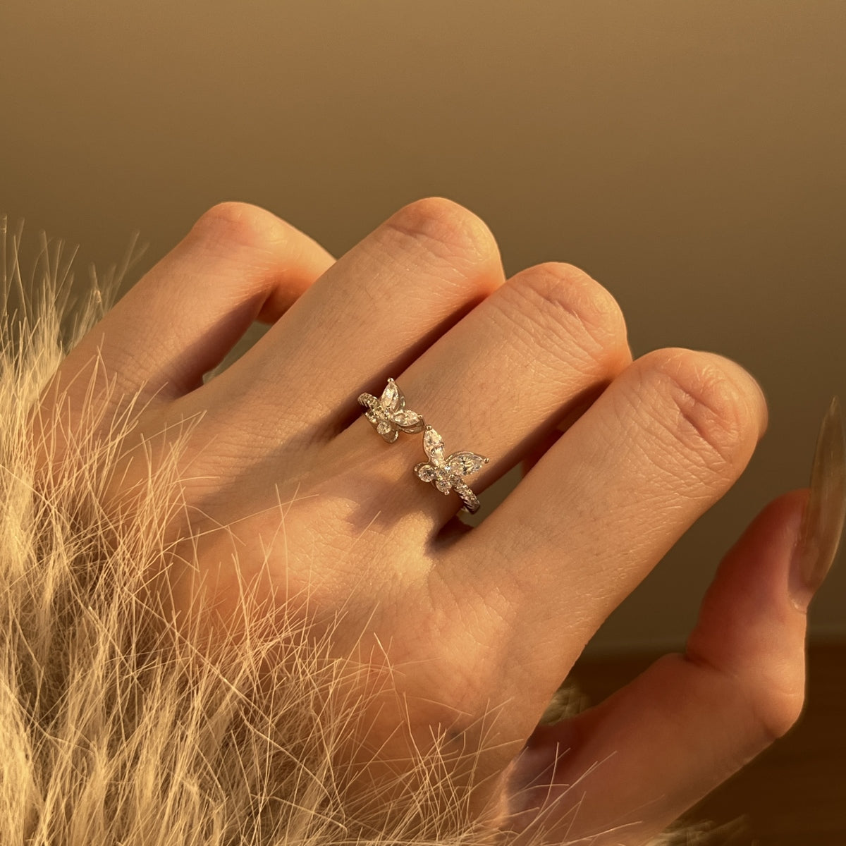 Silver Twin Butterfly Open Ring