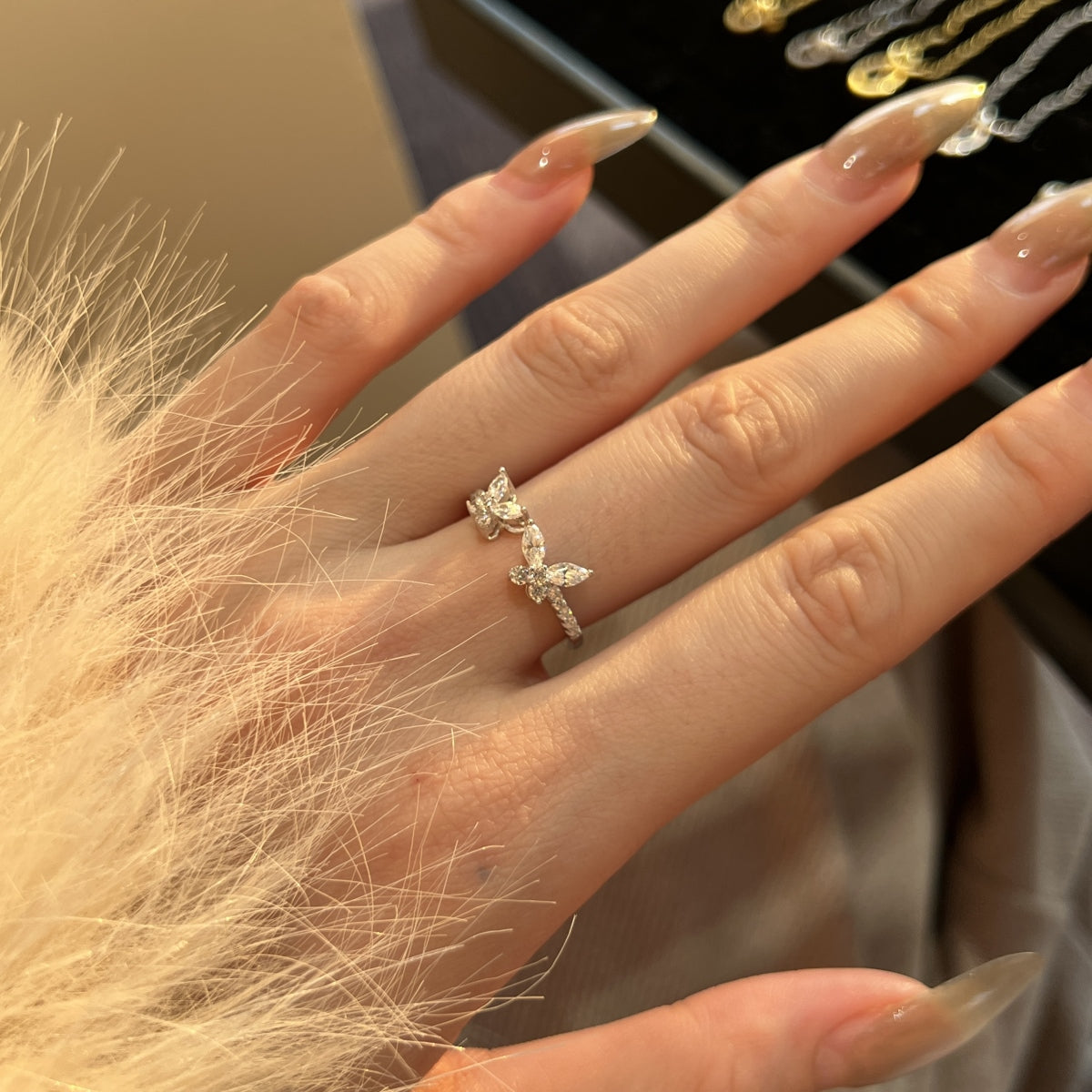 Silver Twin Butterfly Open Ring
