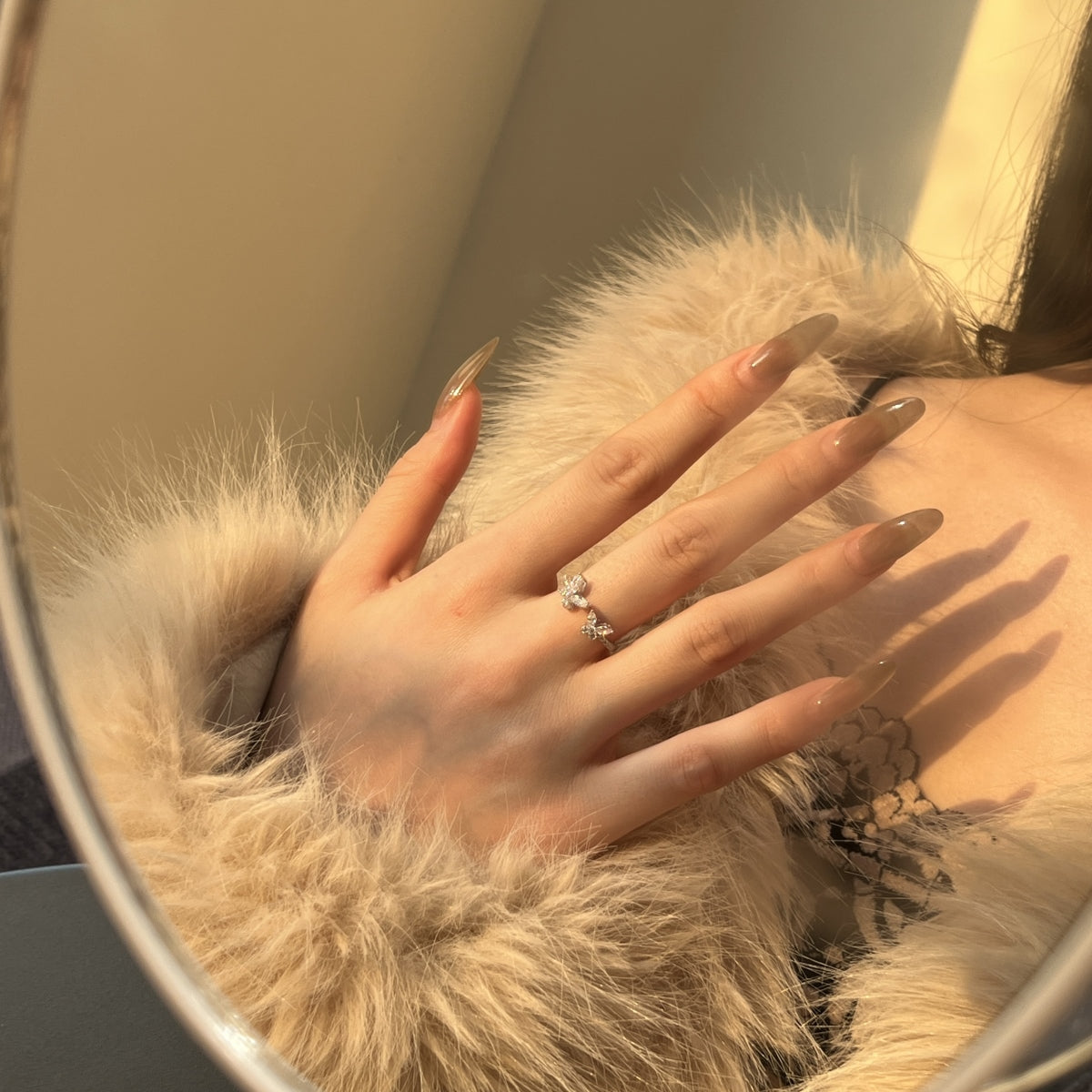 Silver Twin Butterfly Open Ring