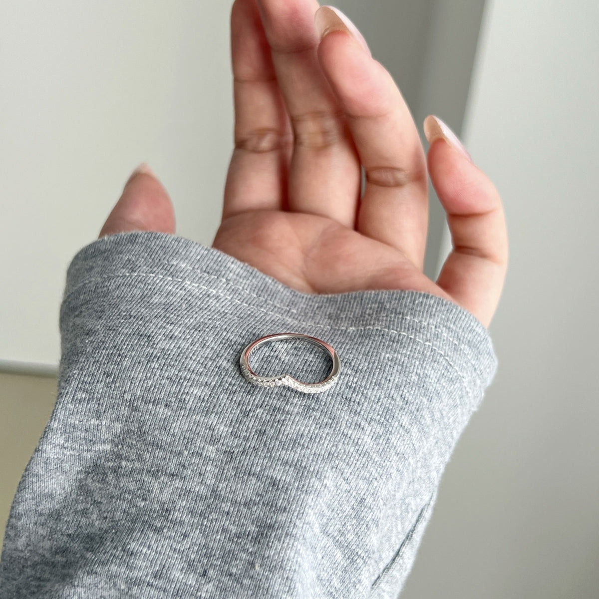 Silver Crystal Wishbone Ring