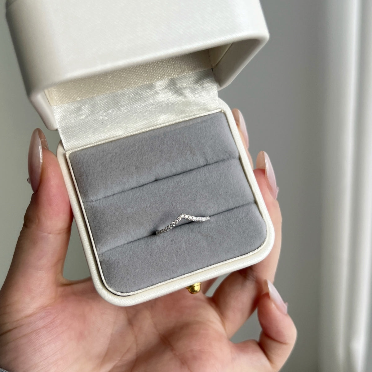 Silver Crystal Wishbone Ring