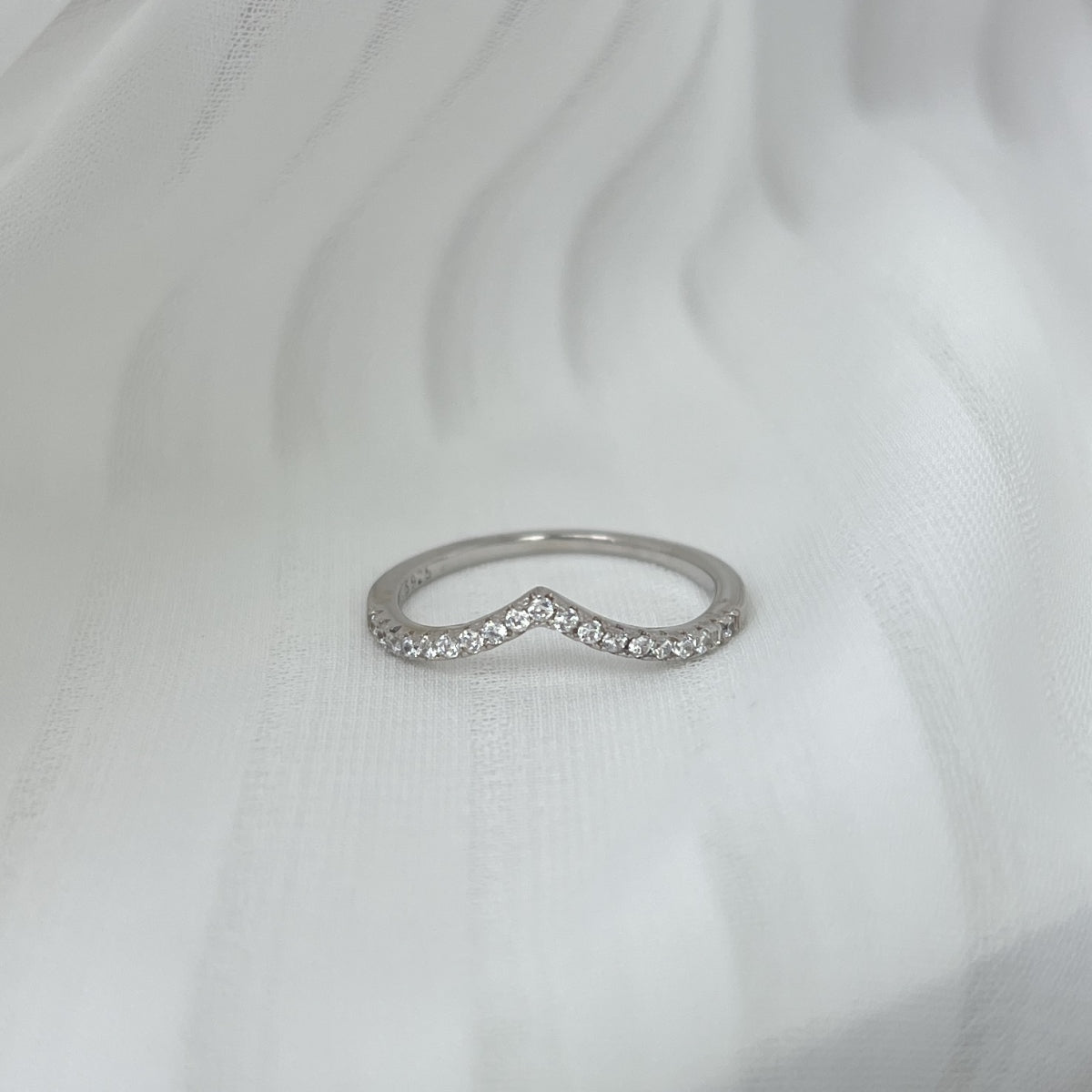 Silver Crystal Wishbone Ring