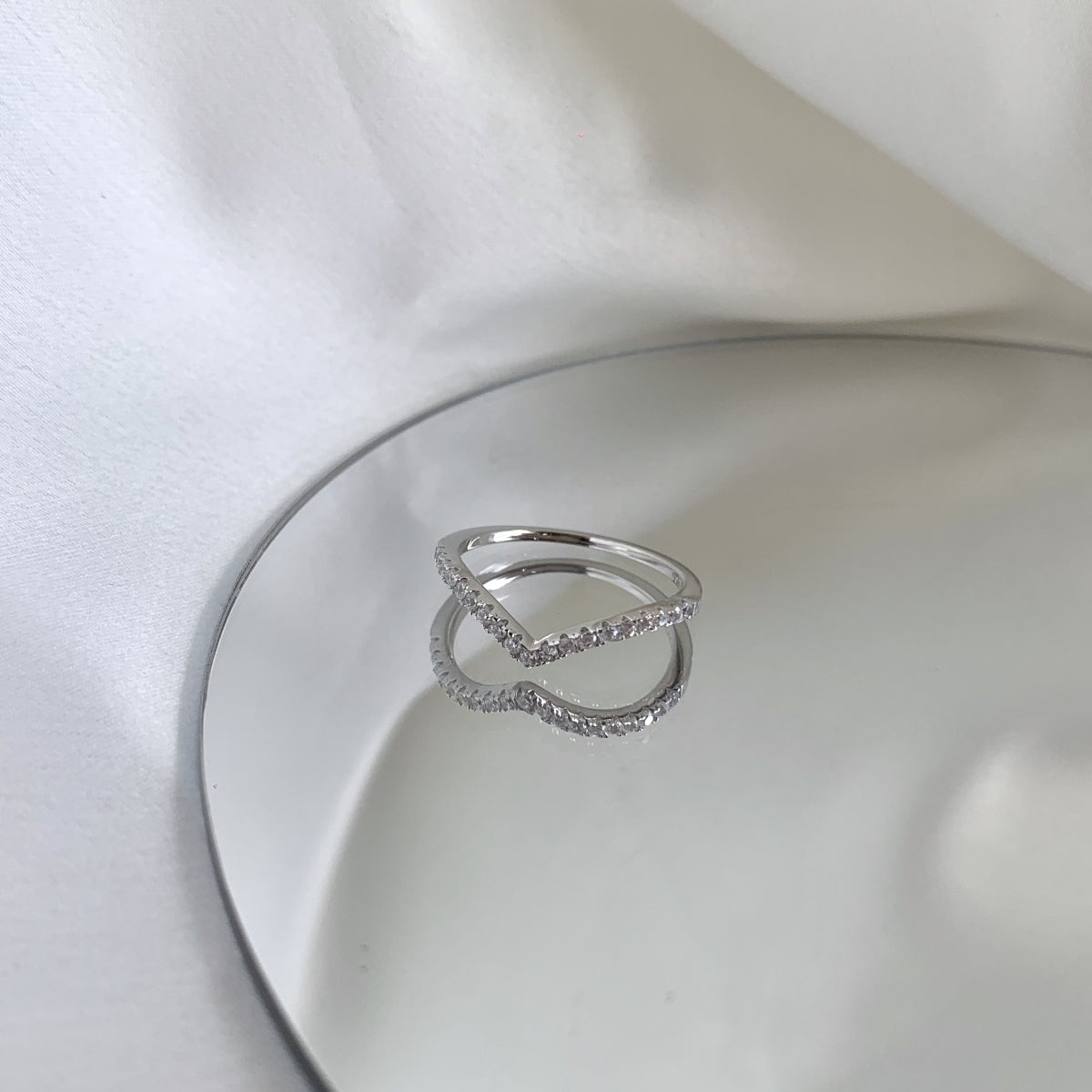 Silver Crystal Wishbone Ring