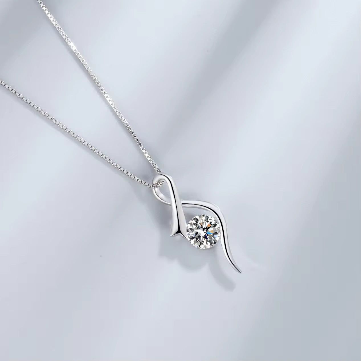 Silver Lumina Drop Pendant with Box Chain