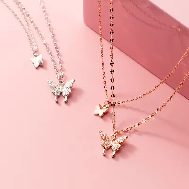 Rose Gold Twin Butterfly Layered Necklace