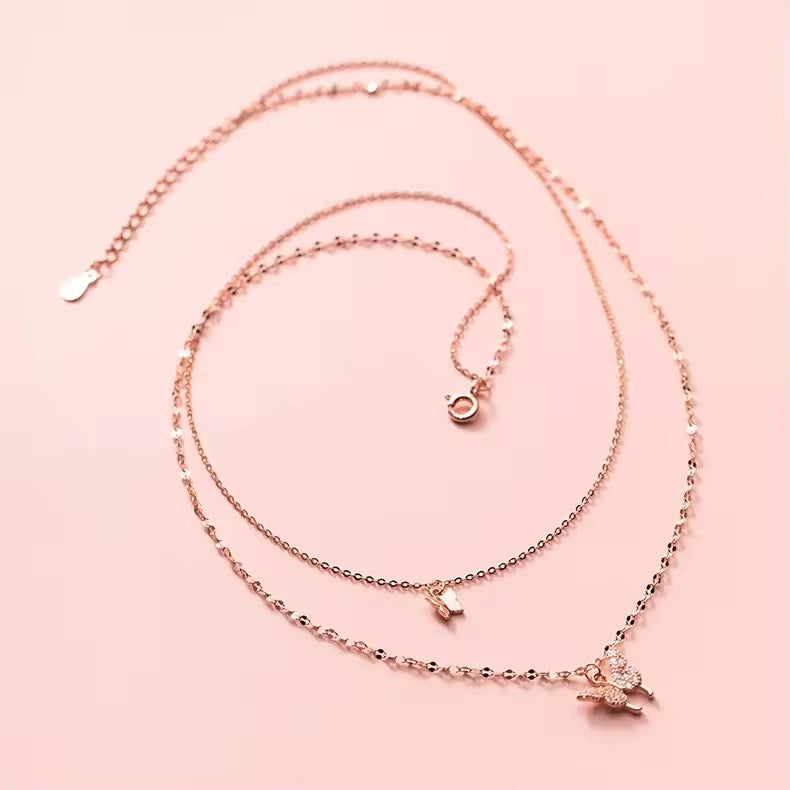 Rose Gold Twin Butterfly Layered Necklace