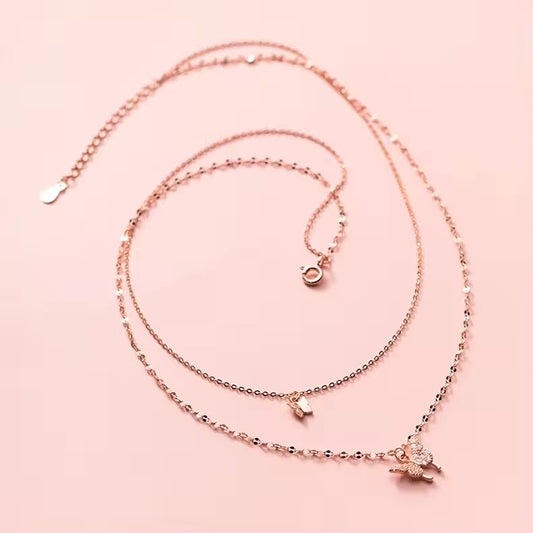 Rose Gold Twin Butterfly Layered Necklace