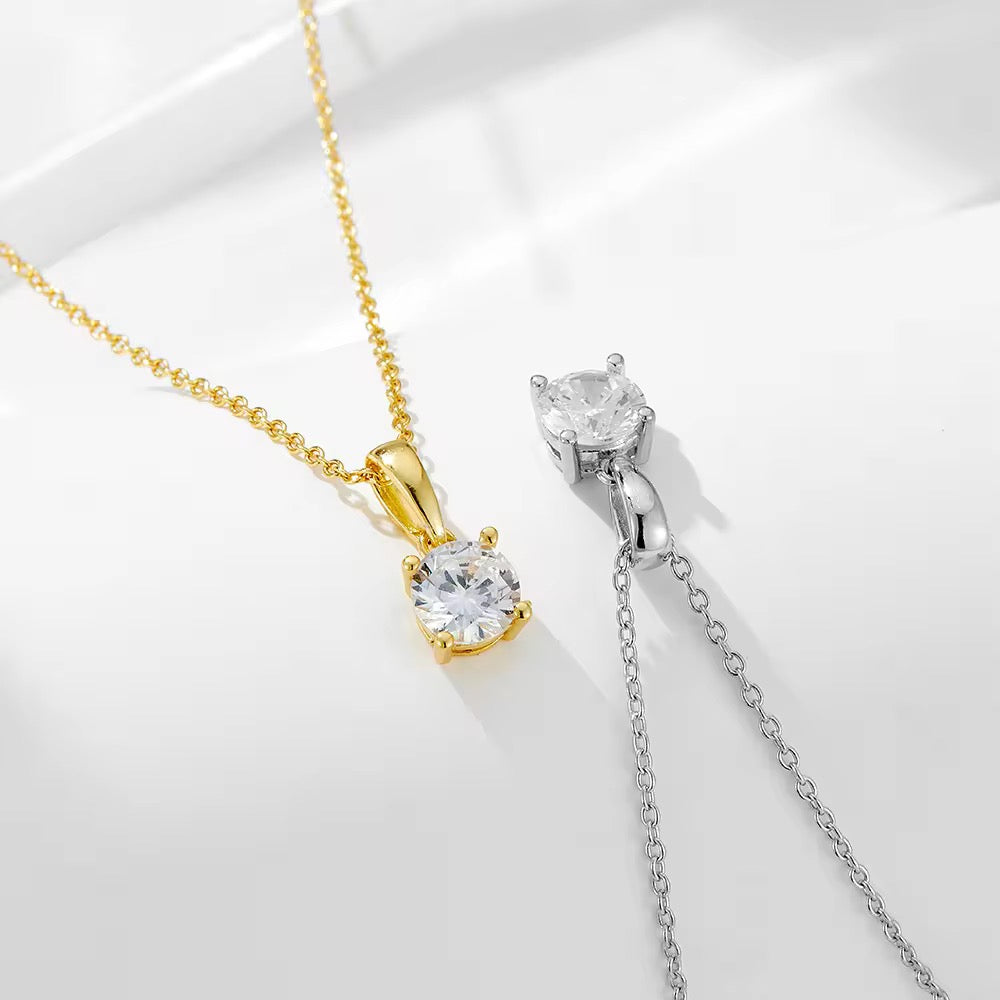 Silver Classic Solitaire Pendant with Link Chain