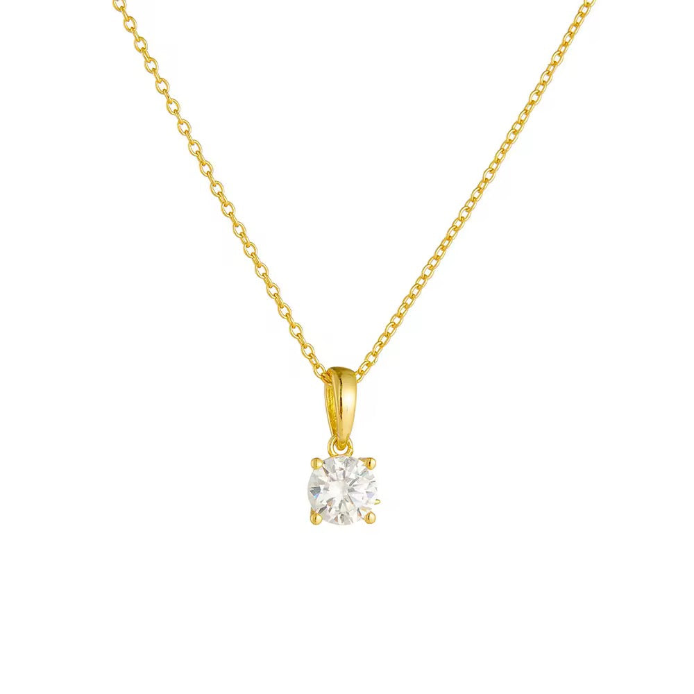 Silver Classic Solitaire Pendant with Link Chain