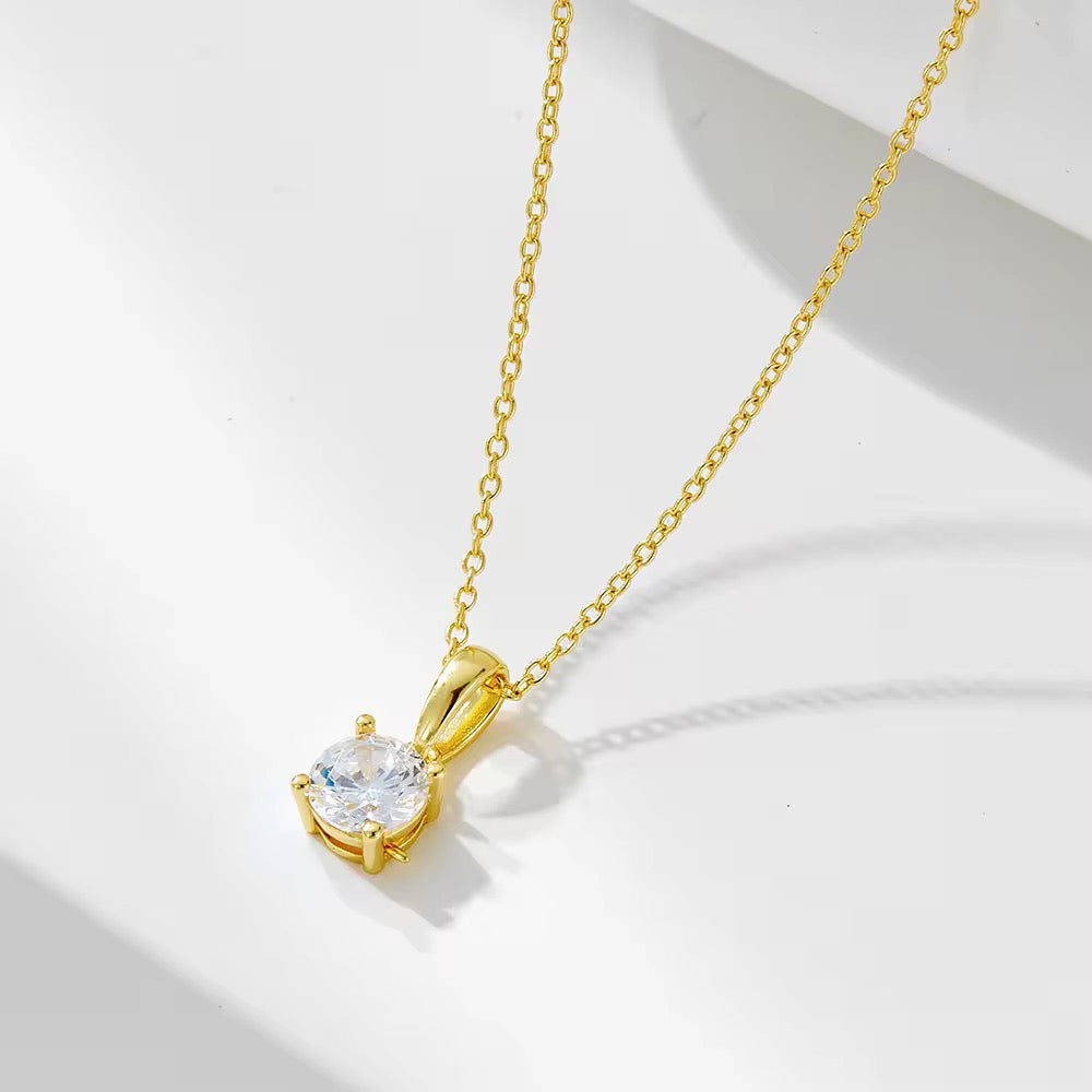 Silver Classic Solitaire Pendant with Link Chain