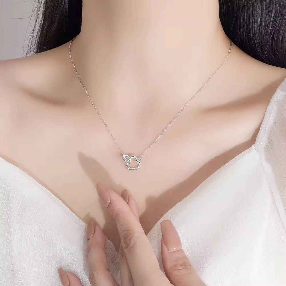 Silver Entwined Hearts "Lucky" Pendant with Link Chain