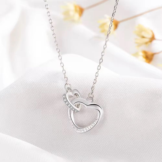Silver Entwined Hearts "Lucky" Pendant with Link Chain