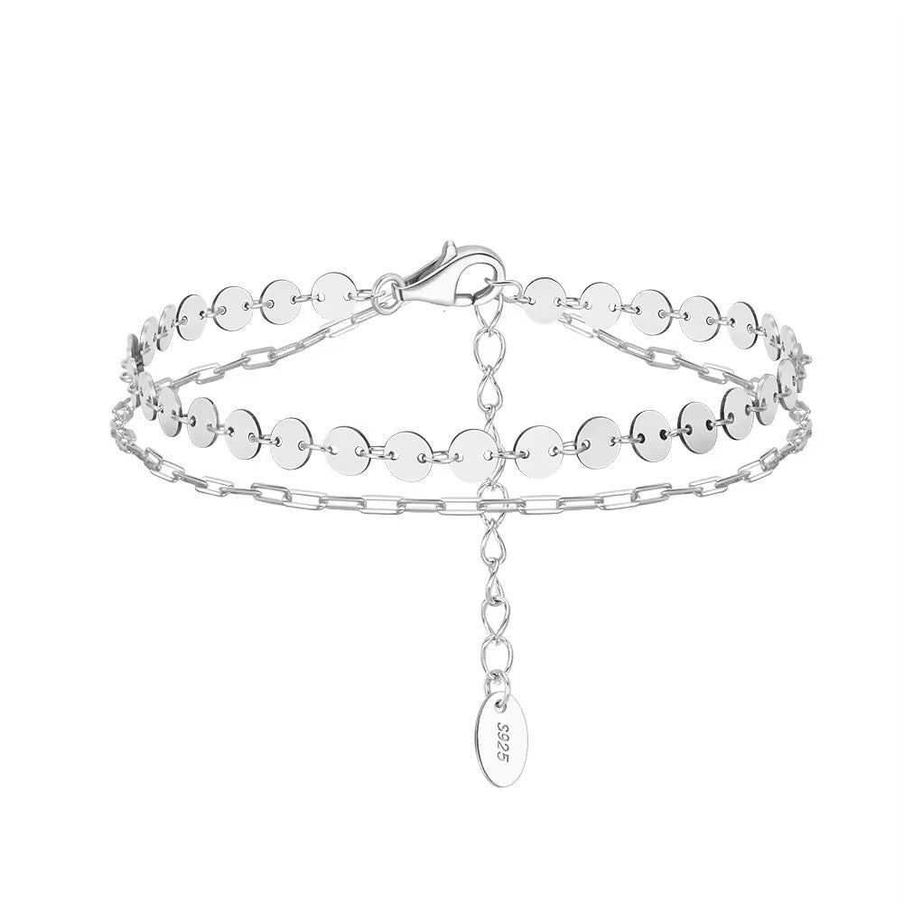 Silver Shimmer Disc Double Layer Bracelet