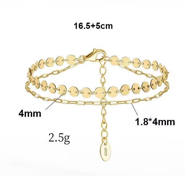 Silver Shimmer Disc Double Layer Bracelet