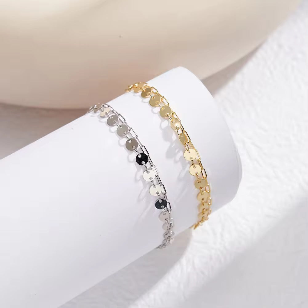 Silver Shimmer Disc Double Layer Bracelet