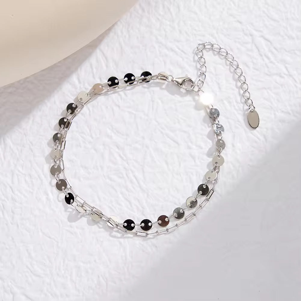 Silver Shimmer Disc Double Layer Bracelet