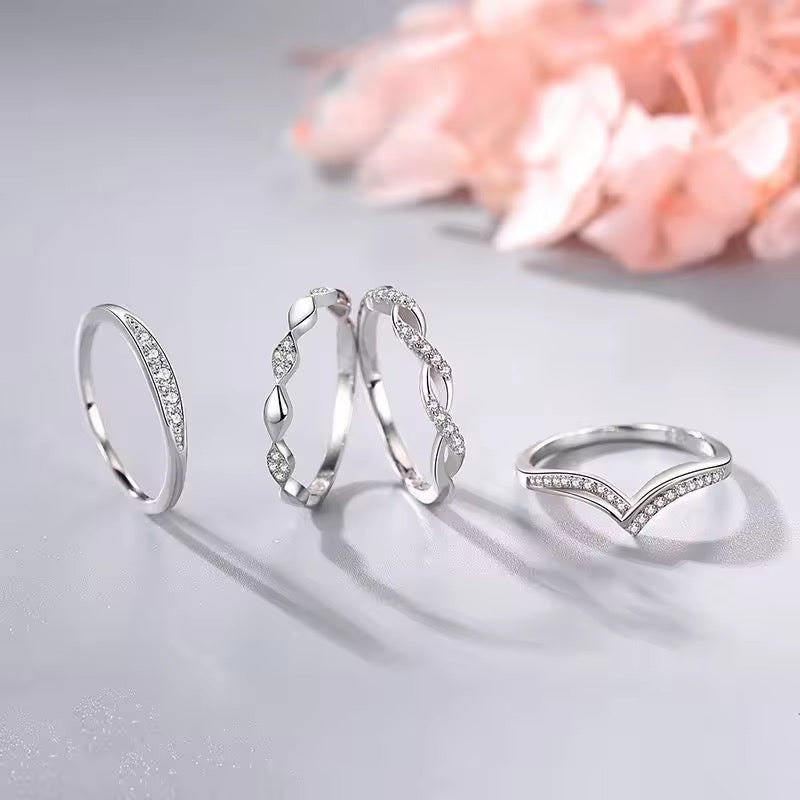 Silver Crystal Wishbone Stacking Ring
