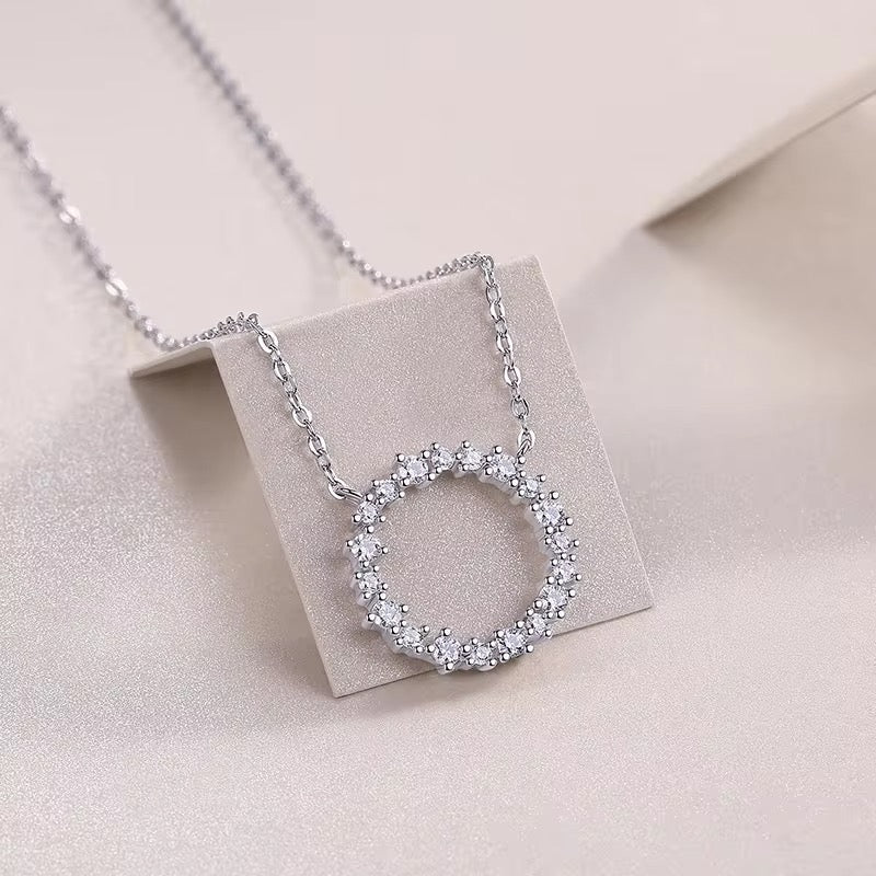 Silver Radiant Halo Circle Pendant with Link Chain