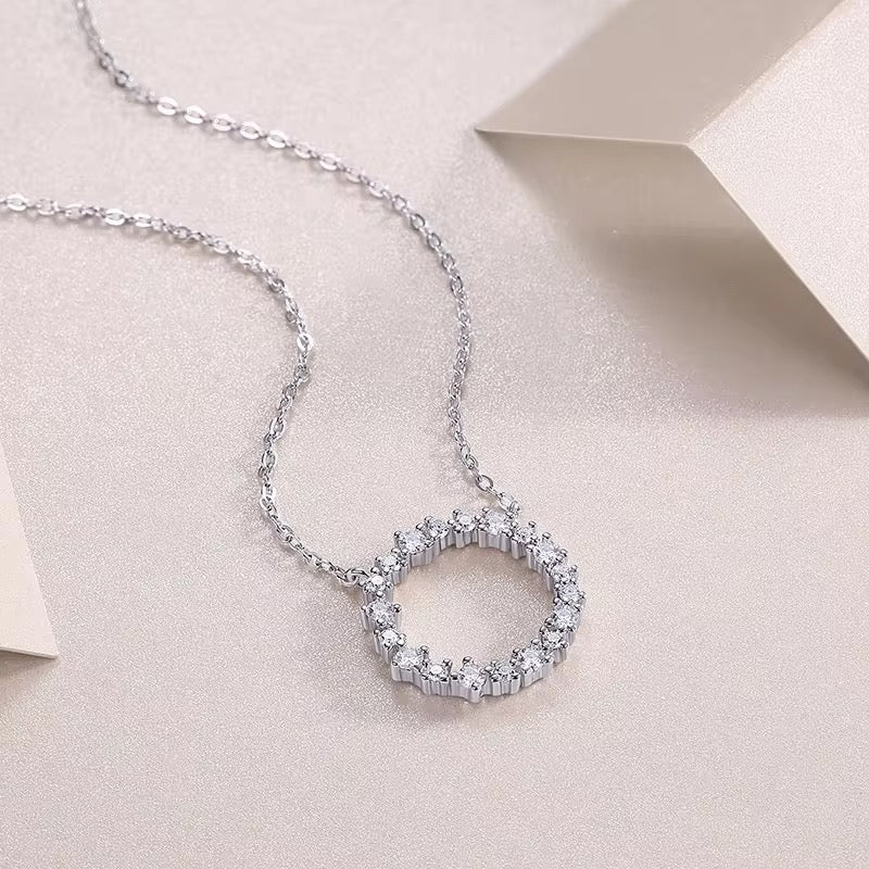 Silver Radiant Halo Circle Pendant with Link Chain
