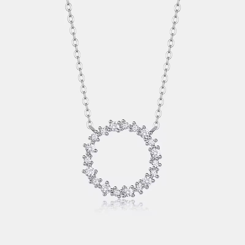 Silver Radiant Halo Circle Pendant with Link Chain