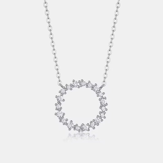 Silver Radiant Halo Circle Pendant with Link Chain