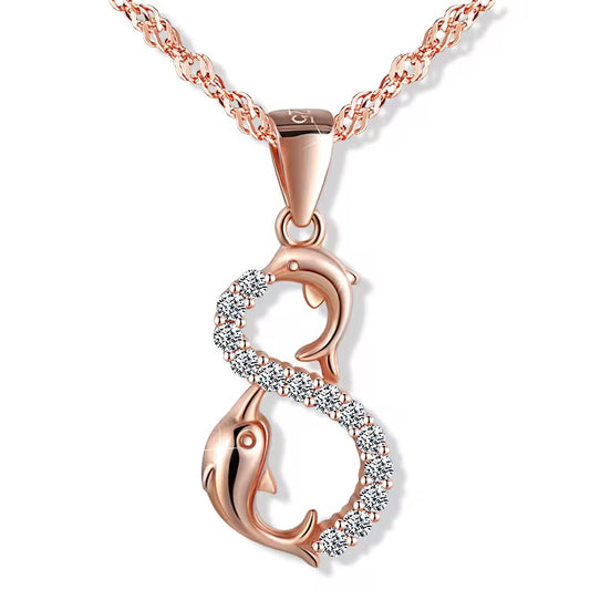 Rose Gold Infinity Dolphin Pendant with Singapore Chain