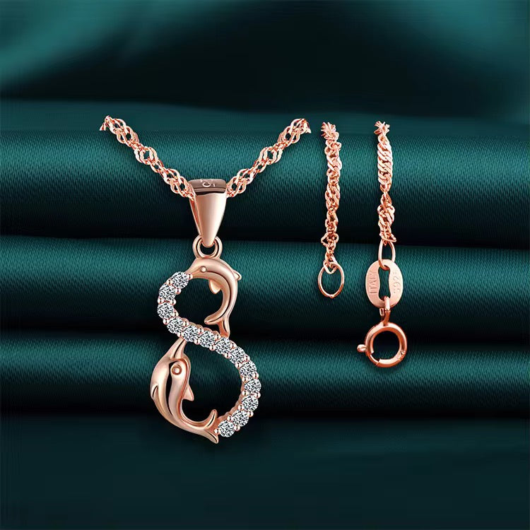 Rose Gold Infinity Dolphin Pendant with Singapore Chain
