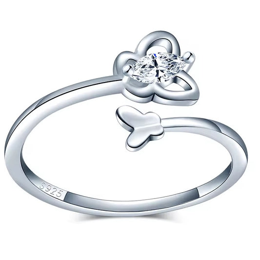 Silver Crystal Butterfly Dance Ring