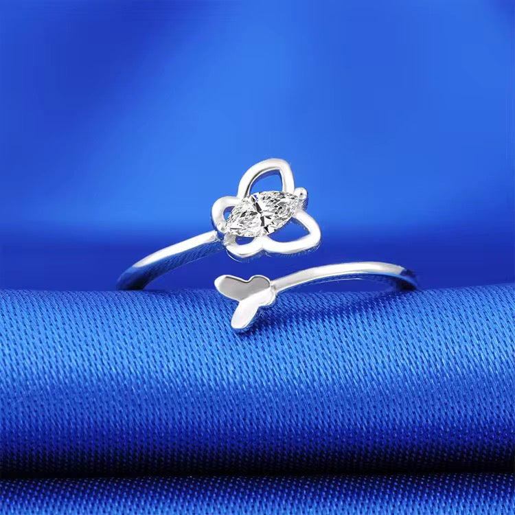 Silver Crystal Butterfly Dance Ring