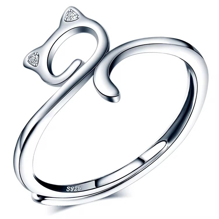 Silver Curious Cat Wrap Ring