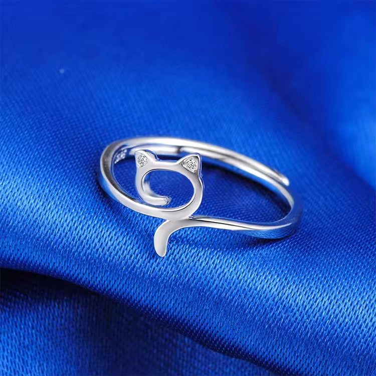Silver Curious Cat Wrap Ring