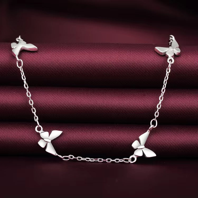 Silver Fluttering Butterfly Charm Anklet