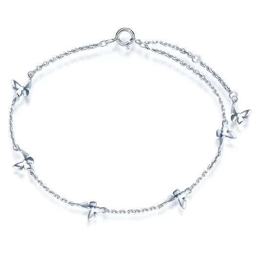 Silver Fluttering Butterfly Charm Anklet