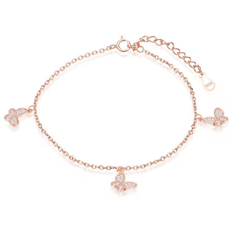 Rose Gold Triple Butterfly Crystal Anklet
