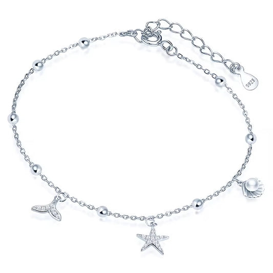 Silver Mermaid Dreams Trio Charm Anklet