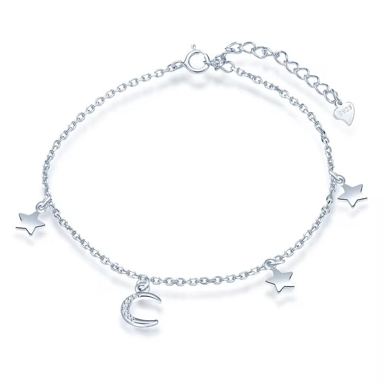 Silver Midnight Sky Moon & Star Anklet