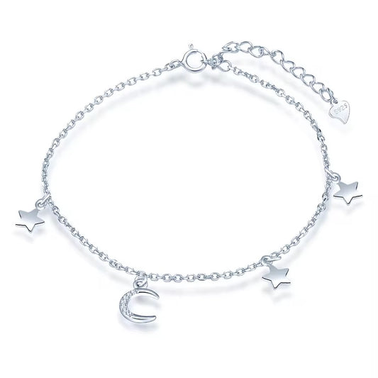 Silver Midnight Sky Moon & Star Anklet