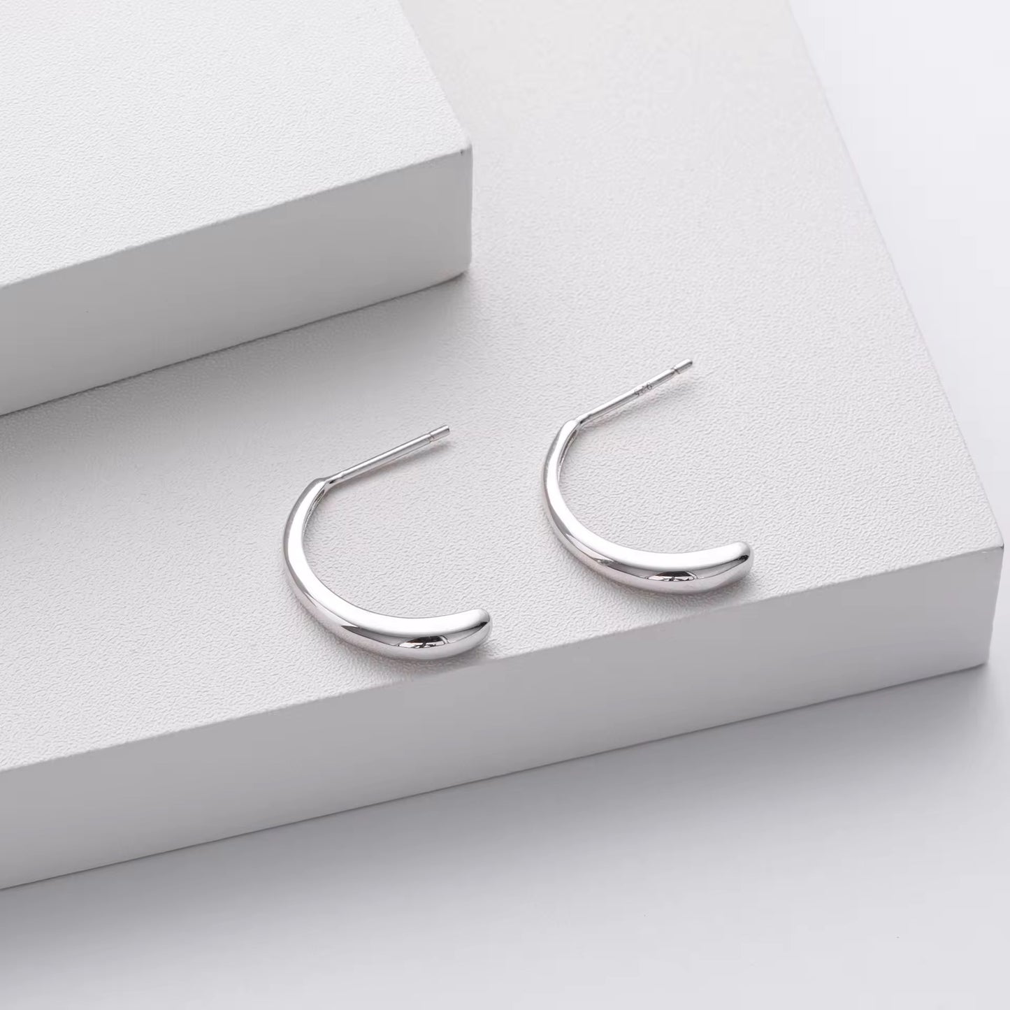 Silver Sculpted Liquid  C-Hoops
