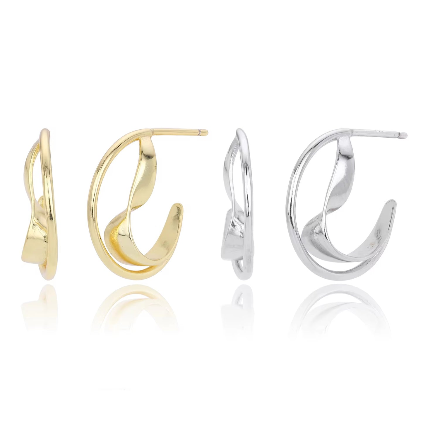 Silver Sculptural Wave Twist Hoops