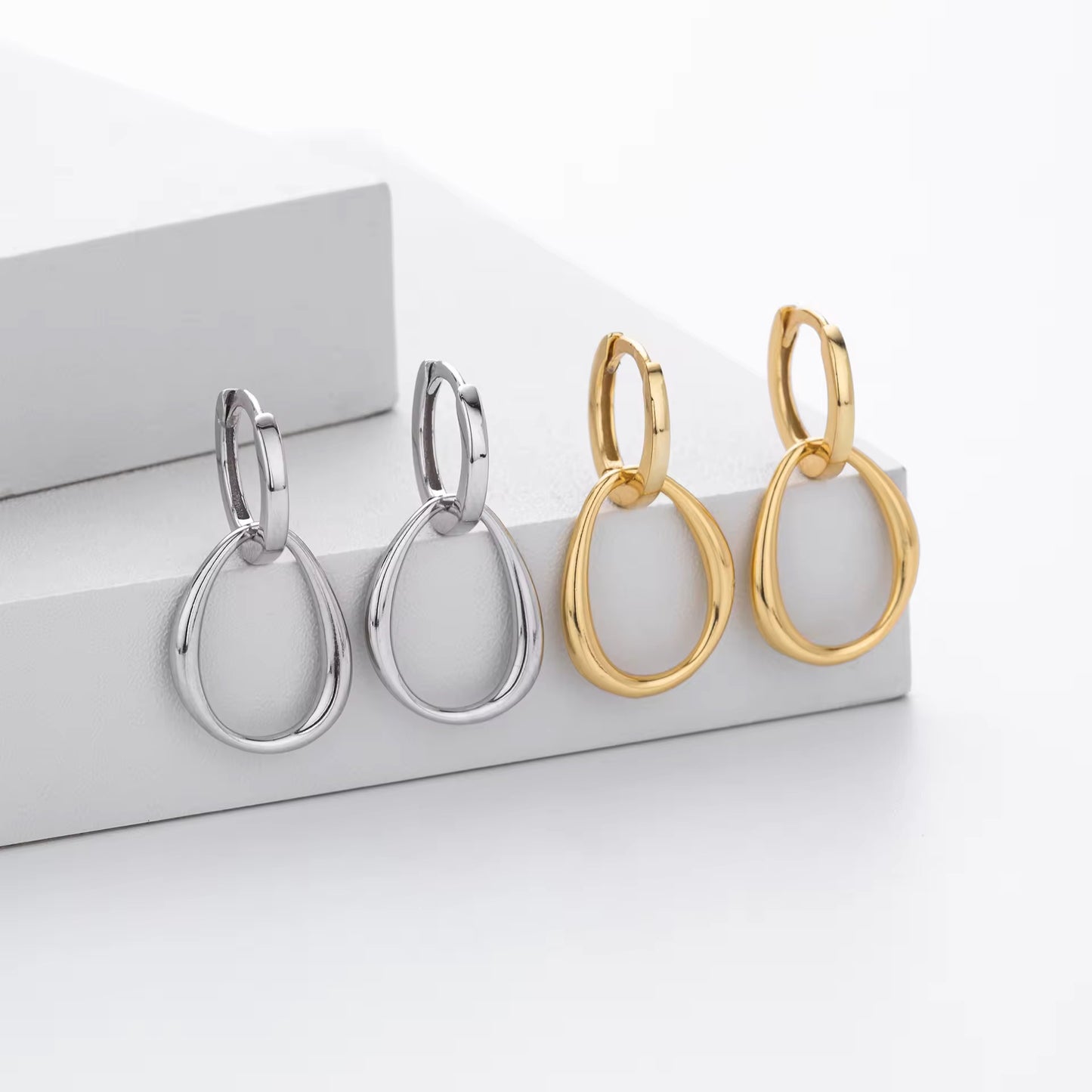 Silver Interlocking Organic Drop Hoops